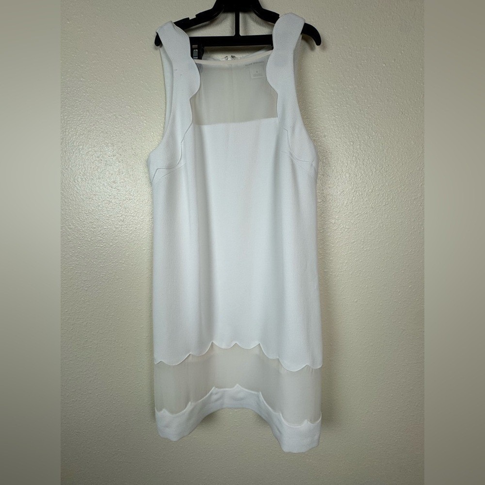 Monaco White Scalloped Sheath Dress Sleeveless Cocktail Bridal Textured XS 0 - Picture 4 of 12